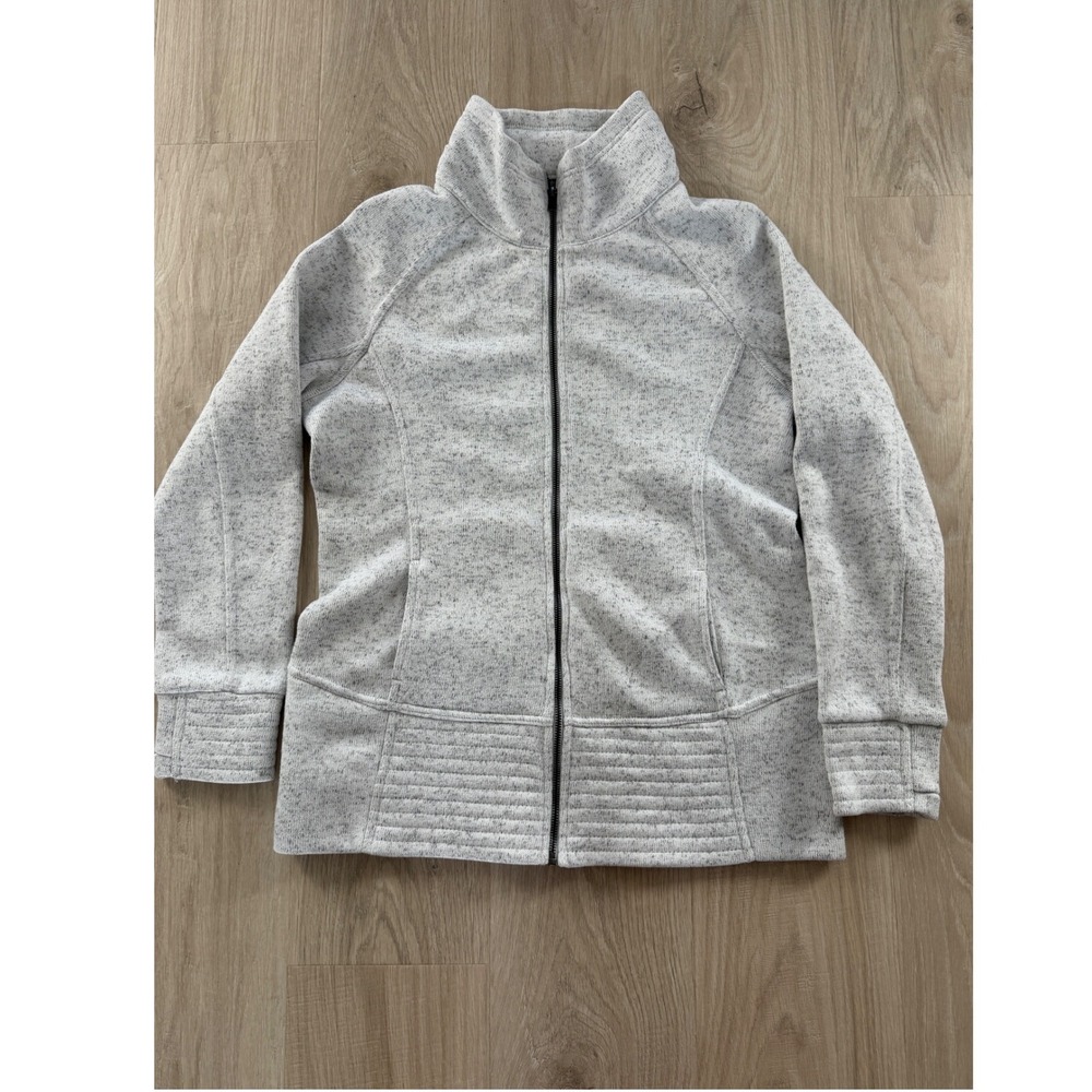 Thread & Supply Fleece Jacket Women‎ L Ivory Marl Full Zip Mock Neck Athleisure